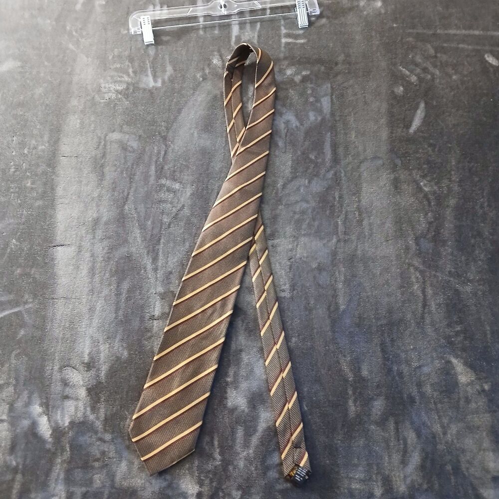 Roberto Villini Collezione Handmade Silk Tie Brown Burgundy Yellow Striped Vtg